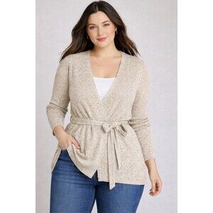 Moda International Cardigan Size Small Linen Cotton Tie Closure Chic Neutral